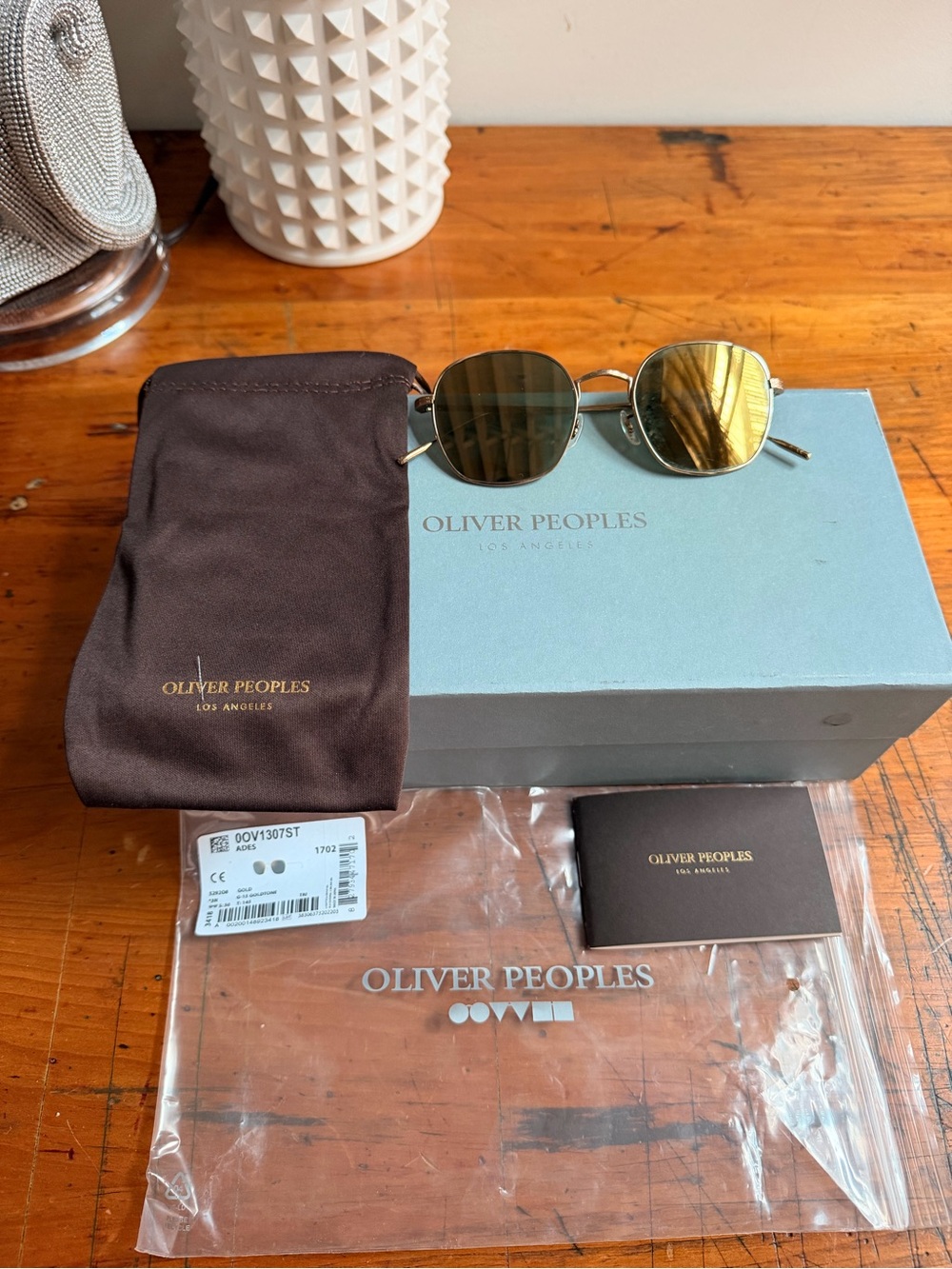 Oliver Peoples Adès Sunglasses OV1307ST Gold Titanium Frame Lenses G15 Goldtone